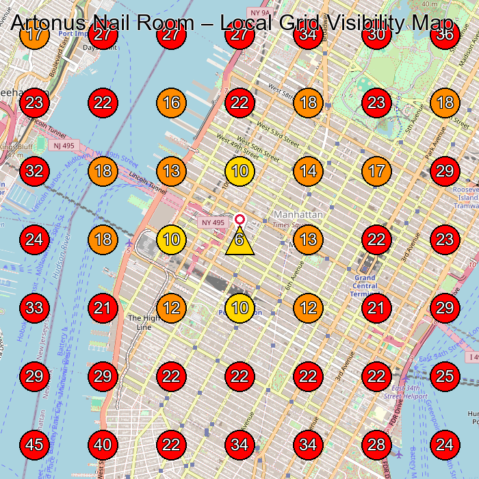 Artonus Nail Room GeoGrid visibility map for Laser Hair Removal Service in suite 7